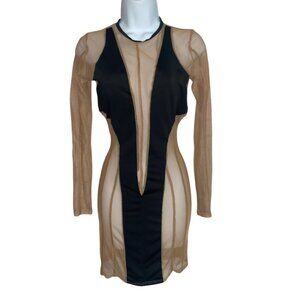 Sz.S*SHEIN*Black/Nude Mesh Mini Dress--Long Sleeves